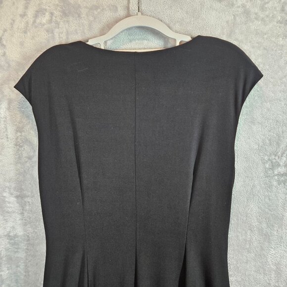 Jones Studio Draped Ruffle Midi Dress Womens Size 14 Black Party fitted cocktail - Picture 10 of 13